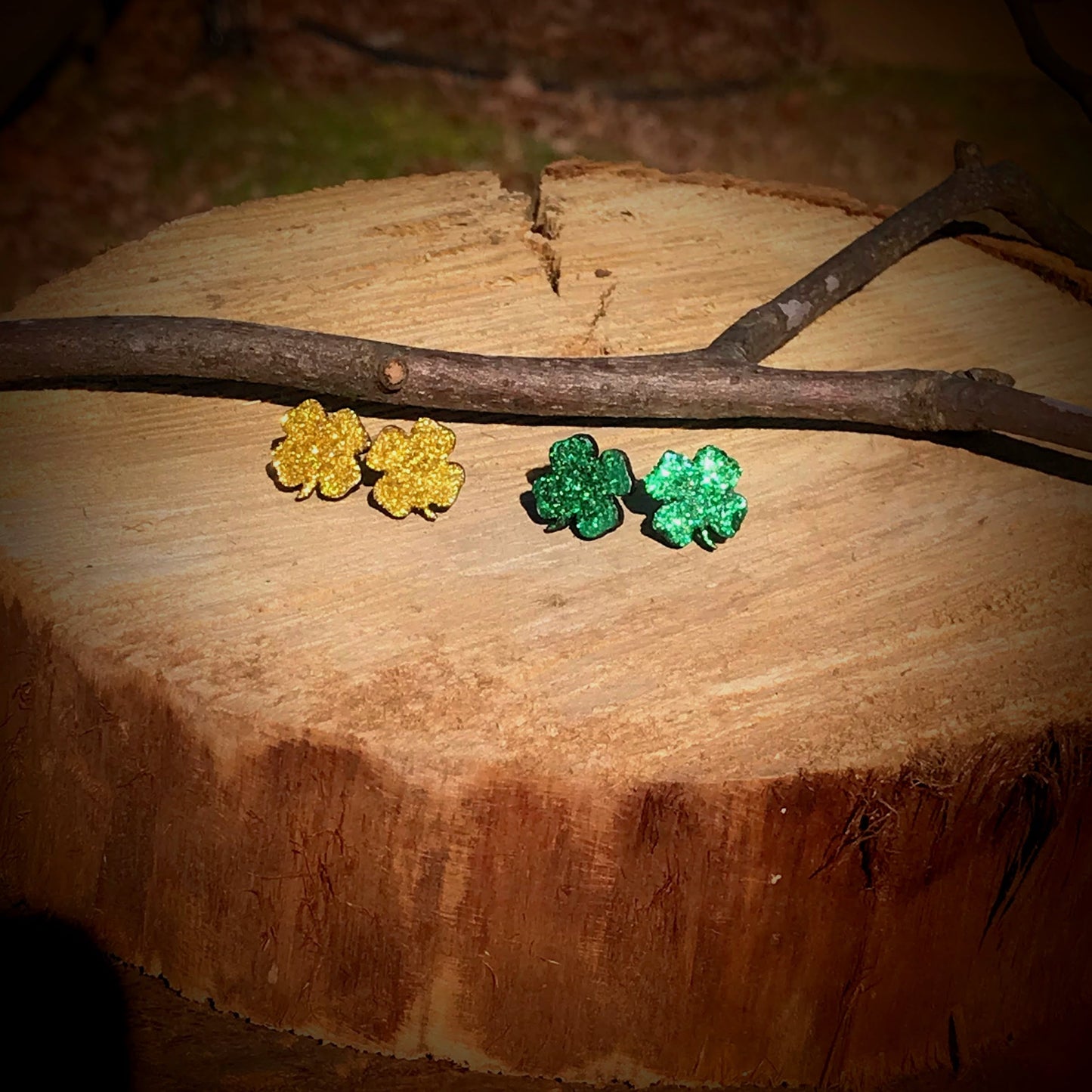 Glitter Shamrock Clover Stud Earrings
