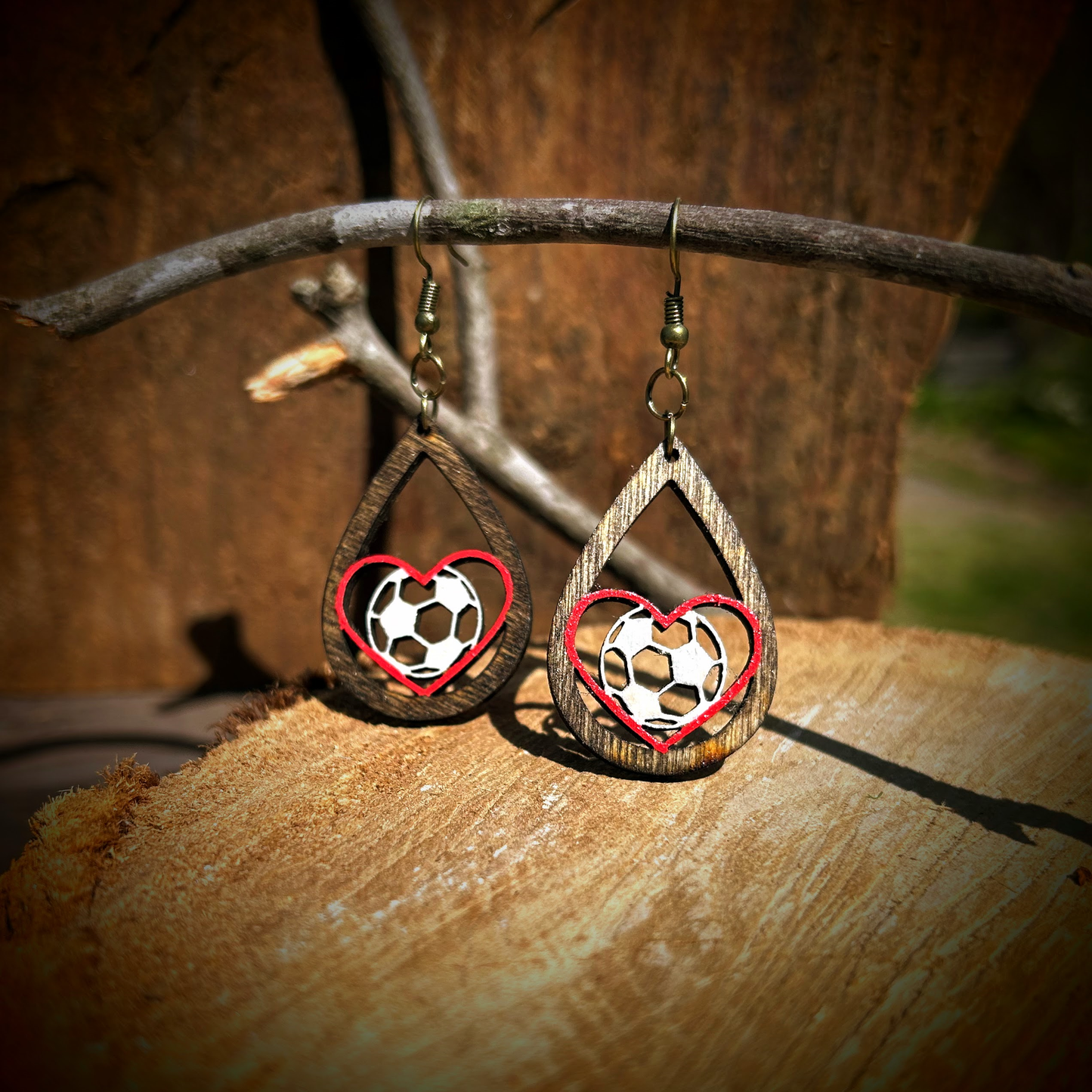 Teardrop Soccer Heart Earrings