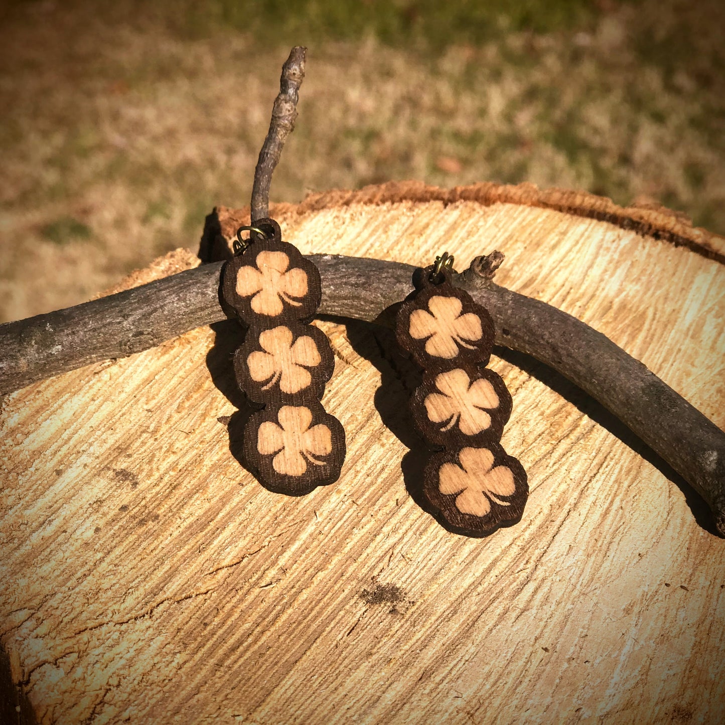 Natural Wooden Shamrock Earrings